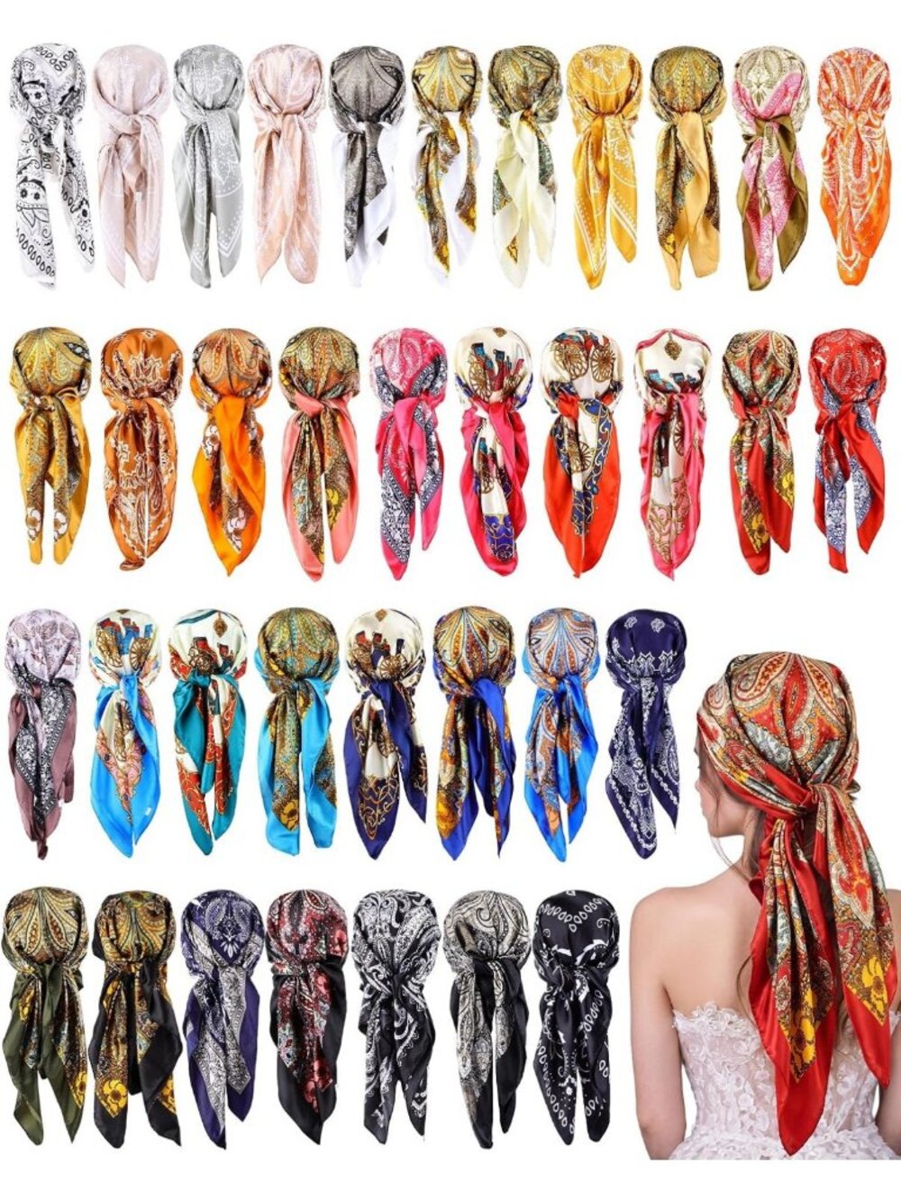 35 Inch Satin Hair Scarves for Women | Large Silk Head Wraps | Fashion